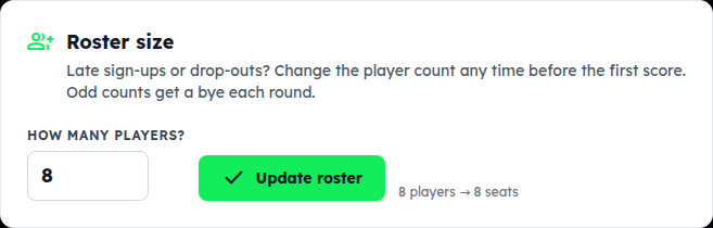 The Roster size card: How many players, Update roster